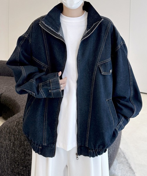セール】【FVLMEN】stand neck vintage denim zip jacket