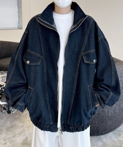 セール】【FVLMEN】stand neck vintage denim zip jacket