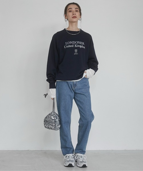 カレッジロゴ スウェット トレーナー フロッキー/刺繍