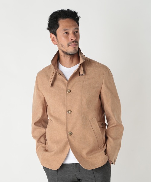 MEN'S BIGI（メンズビギ）の「リネンツイード調ポリエステルスタンドカラーブルゾン（ブルゾン・メンズ・ネイビー/ブラウン/サックスブルー・04/03/02/01）」の4枚目の写真