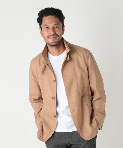 MEN'S BIGI（メンズビギ）の「リネンツイード調ポリエステルスタンドカラーブルゾン（ブルゾン・メンズ・ネイビー/ブラウン/サックスブルー・04/03/02/01）」の5枚目の写真