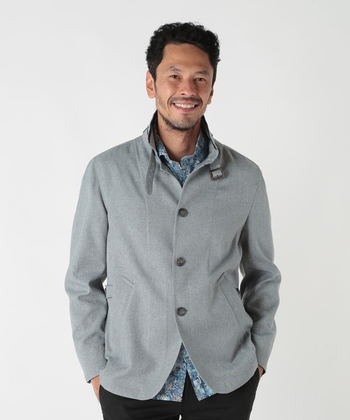 MEN'S BIGI（メンズビギ）の「リネンツイード調ポリエステルスタンドカラーブルゾン（ブルゾン・メンズ・ネイビー/ブラウン/サックスブルー・04/03/02/01）」の8枚目の写真