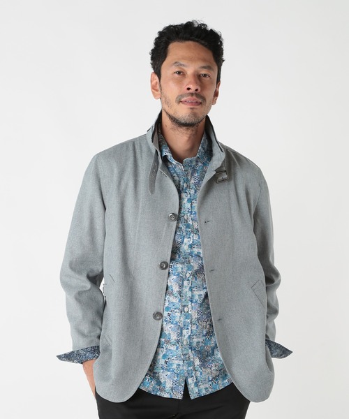 MEN'S BIGI（メンズビギ）の「リネンツイード調ポリエステルスタンドカラーブルゾン（ブルゾン・メンズ・ネイビー/ブラウン/サックスブルー・04/03/02/01）」の9枚目の写真