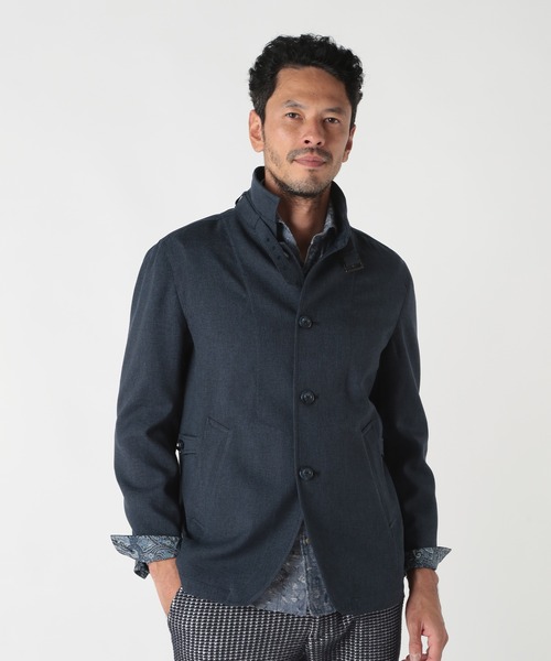 MEN'S BIGI（メンズビギ）の「リネンツイード調ポリエステルスタンドカラーブルゾン（ブルゾン・メンズ・ネイビー/ブラウン/サックスブルー・04/03/02/01）」の10枚目の写真