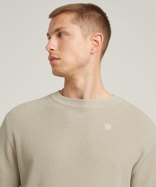 G-Star ROW ジースターロウ コットンラウンドネックニット セール】SERRATED KNITTED SWEATER/デザイン編みコットンニット