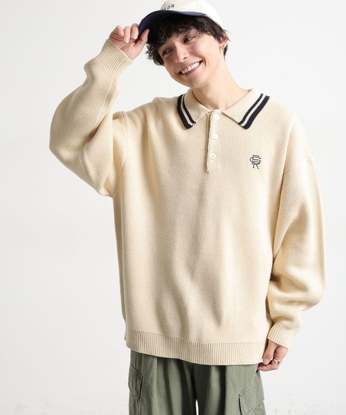 RAGEBLUE（レイジブルー）の「ワンポイントロゴ刺繍/ニットポロシャツ（ポロシャツ・メンズ・オフホワイト/ネイビー/グリーン・LARGE/MEDIUM）」の5枚目の写真