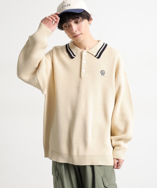 RAGEBLUE（レイジブルー）の「ワンポイントロゴ刺繍/ニットポロシャツ（ポロシャツ・メンズ・オフホワイト/ネイビー/グリーン・LARGE/MEDIUM）」の6枚目の写真