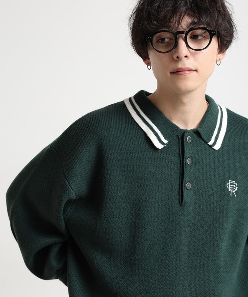 RAGEBLUE（レイジブルー）の「ワンポイントロゴ刺繍/ニットポロシャツ（ポロシャツ・メンズ・オフホワイト/ネイビー/グリーン・LARGE/MEDIUM）」の16枚目の写真