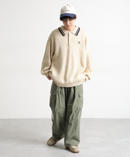 RAGEBLUE（レイジブルー）の「ワンポイントロゴ刺繍/ニットポロシャツ（ポロシャツ・メンズ・オフホワイト/ネイビー/グリーン・LARGE/MEDIUM）」の4枚目の写真