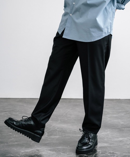 Rocky Monroe(ロッキーモンロー)の「センタープレスワイドテーパードワンタックスラックス(スラックス・メンズ・ブラック/ダークオリーブ/ダークベージュ/ダークネイビー/ダークブラウン/ブラウン/ダークグリーン/チャコールグレー・マルチサイズ)」の9枚目の写真