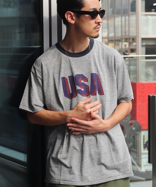 Russell Athletic（ラッセルアスレティック）の「【別注】RUSSELL ATHLETIC / リンガー Tシャツ（Tシャツ/カットソー・メンズ・ホワイト/ライトグレー/ブラック・S/M/L/XL）」の4枚目の写真