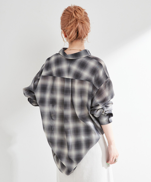 B.C STOCK(ベーセーストック)の「手洗い可 / シアーボイルチェックオーバーシャツ(シャツ/ブラウス・レディース・ブラック/ベージュ・FREE)」の8枚目の写真