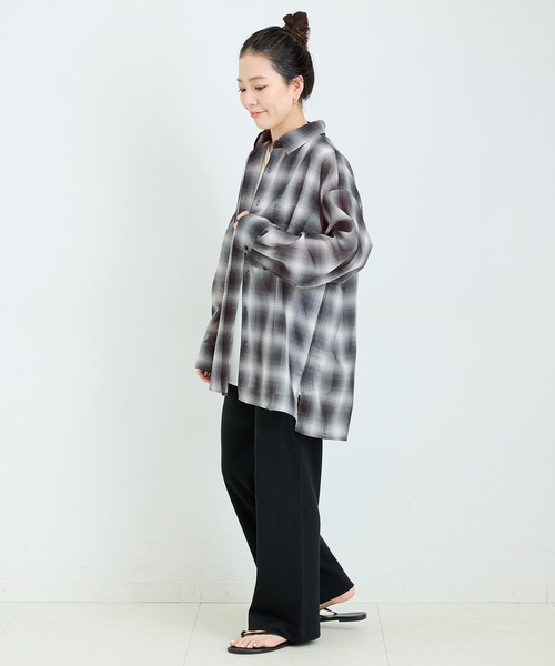 B.C STOCK(ベーセーストック)の「手洗い可 / シアーボイルチェックオーバーシャツ(シャツ/ブラウス・レディース・ブラック/ベージュ・FREE)」の10枚目の写真
