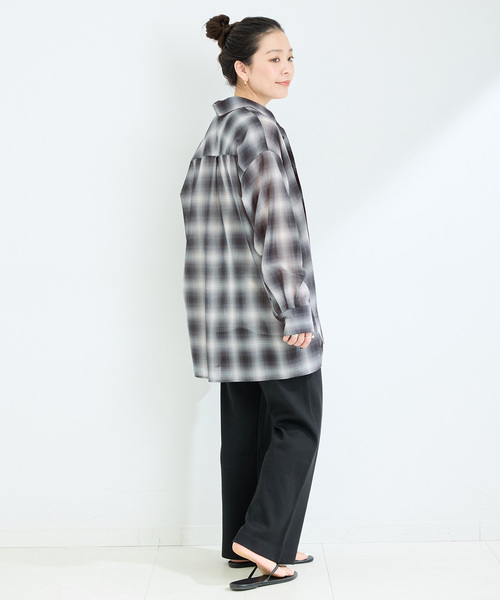 B.C STOCK(ベーセーストック)の「手洗い可 / シアーボイルチェックオーバーシャツ(シャツ/ブラウス・レディース・ブラック/ベージュ・FREE)」の12枚目の写真