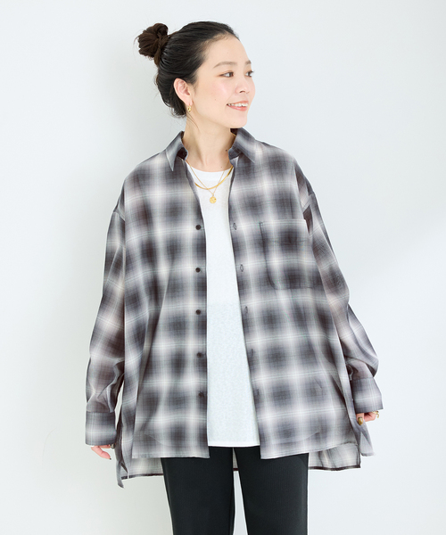 B.C STOCK(ベーセーストック)の「手洗い可 / シアーボイルチェックオーバーシャツ(シャツ/ブラウス・レディース・ブラック/ベージュ・FREE)」の15枚目の写真