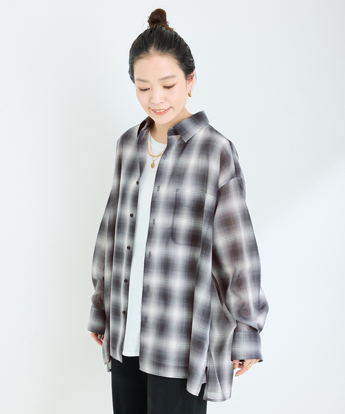 B.C STOCK(ベーセーストック)の「手洗い可 / シアーボイルチェックオーバーシャツ(シャツ/ブラウス・レディース・ブラック/ベージュ・FREE)」の16枚目の写真