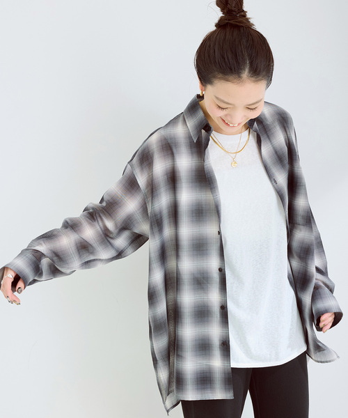 B.C STOCK(ベーセーストック)の「手洗い可 / シアーボイルチェックオーバーシャツ(シャツ/ブラウス・レディース・ブラック/ベージュ・FREE)」の18枚目の写真
