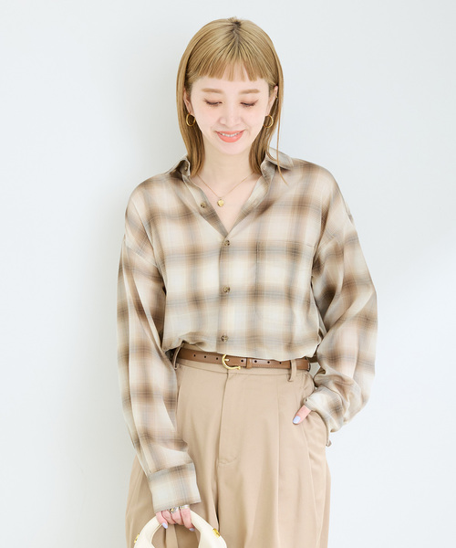 手洗い可 / シアーボイルチェックオーバーシャツ（シャツ/ブラウス