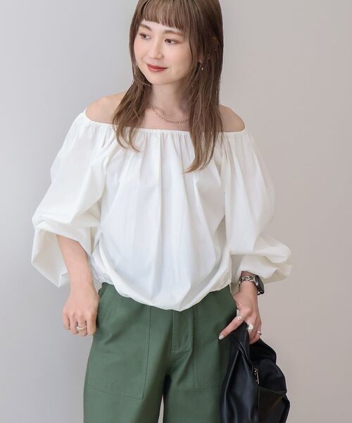 セール】イージーケアオフショルダーギャザーブラウス（シャツ