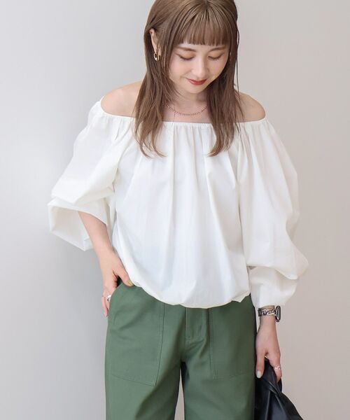 セール】イージーケアオフショルダーギャザーブラウス（シャツ