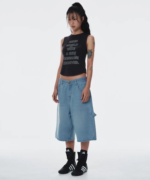 AMESWORLDWIDE（アメスワールドワイド）の「A'GEM/9 × .kom 『AMESWORLDWIDE/アメスワールドワイド』 ROUND HEM SLEEVELESS TEE/ラウンドヘムスリーブレスTEE（Tシャツ/カットソー・レディース・グレー/チャコールグレー/ホワイト・FREE）」の7枚目の写真