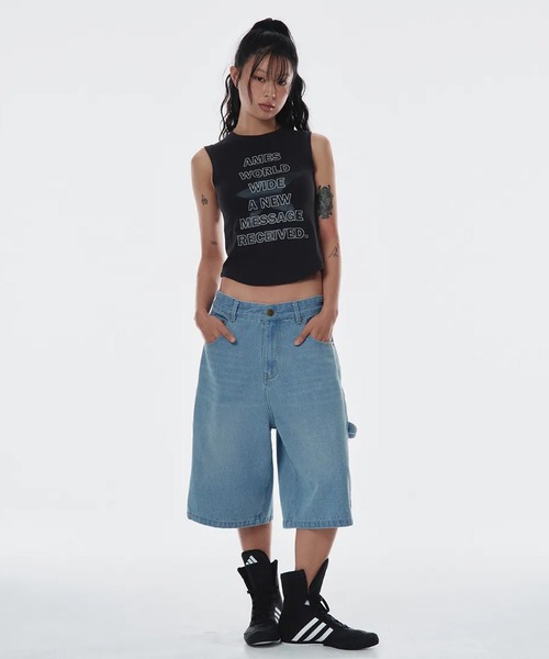 AMESWORLDWIDE（アメスワールドワイド）の「A'GEM/9 × .kom 『AMESWORLDWIDE/アメスワールドワイド』 ROUND HEM SLEEVELESS TEE/ラウンドヘムスリーブレスTEE（Tシャツ/カットソー・レディース・グレー/チャコールグレー/ホワイト・FREE）」の6枚目の写真