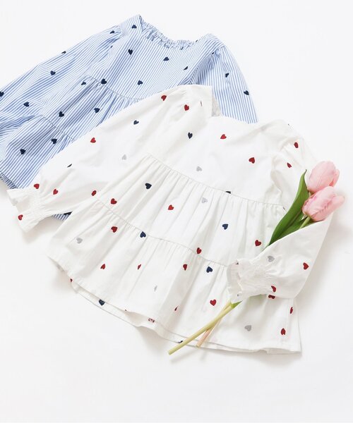 セール】【ジュニア対応】ハート刺繍ティアードチュニック（チュニック