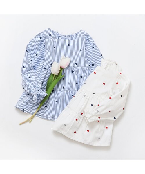 apres les cours（アプレレクール）の「【ジュニア対応】ハート刺繍ティアードチュニック（チュニック・キッズ・アイボリー/ストライプ・120/80/130/140/90/100/110）」の7枚目の写真