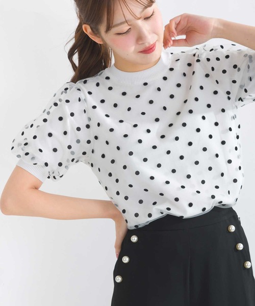 PICCIN PERLA（ピッチンペルラ）の「チュールドットニット（ニット/セーター・レディース・オフホワイト/ブラック・M）」の2枚目の写真