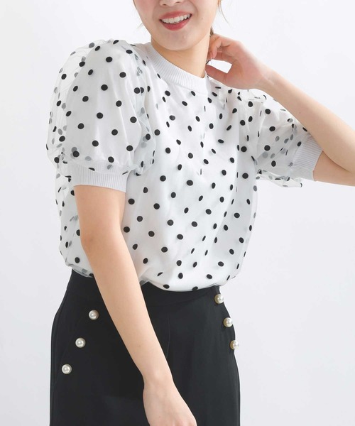 PICCIN PERLA（ピッチンペルラ）の「チュールドットニット（ニット/セーター・レディース・オフホワイト/ブラック・M）」の3枚目の写真
