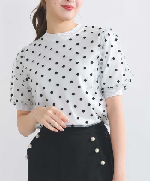 PICCIN PERLA（ピッチンペルラ）の「チュールドットニット（ニット/セーター・レディース・オフホワイト/ブラック・M）」の4枚目の写真