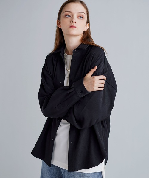 SOCCE（ソーシー）の「ルーズシルエットピーチタッチ起毛ツイルドレープシャツ（シャツ/ブラウス・メンズ・ブラック/チャコール/グレー・XL/L/M/S）」の5枚目の写真