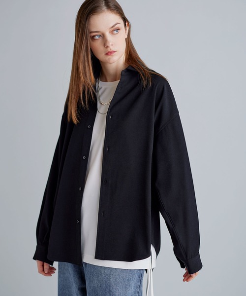 SOCCE（ソーシー）の「ルーズシルエットピーチタッチ起毛ツイルドレープシャツ（シャツ/ブラウス・メンズ・ブラック/チャコール/グレー・XL/L/M/S）」の6枚目の写真