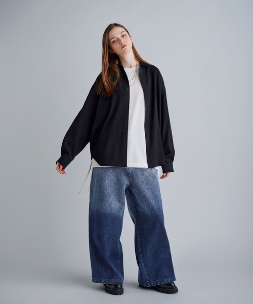 SOCCE（ソーシー）の「ルーズシルエットピーチタッチ起毛ツイルドレープシャツ（シャツ/ブラウス・メンズ・ブラック/チャコール/グレー・XL/L/M/S）」の8枚目の写真