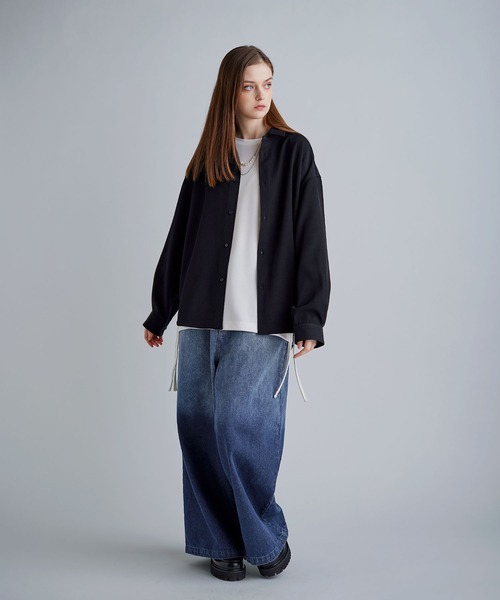 SOCCE（ソーシー）の「ルーズシルエットピーチタッチ起毛ツイルドレープシャツ（シャツ/ブラウス・メンズ・ブラック/チャコール/グレー・XL/L/M/S）」の9枚目の写真