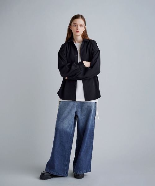 SOCCE（ソーシー）の「ルーズシルエットピーチタッチ起毛ツイルドレープシャツ（シャツ/ブラウス・メンズ・ブラック/チャコール/グレー・XL/L/M/S）」の10枚目の写真