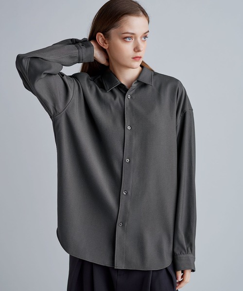 SOCCE（ソーシー）の「ルーズシルエットピーチタッチ起毛ツイルドレープシャツ（シャツ/ブラウス・メンズ・ブラック/チャコール/グレー・XL/L/M/S）」の12枚目の写真