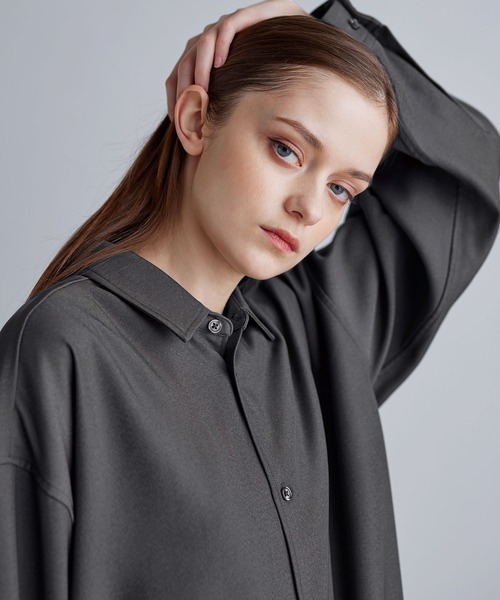 SOCCE（ソーシー）の「ルーズシルエットピーチタッチ起毛ツイルドレープシャツ（シャツ/ブラウス・メンズ・ブラック/チャコール/グレー・XL/L/M/S）」の14枚目の写真