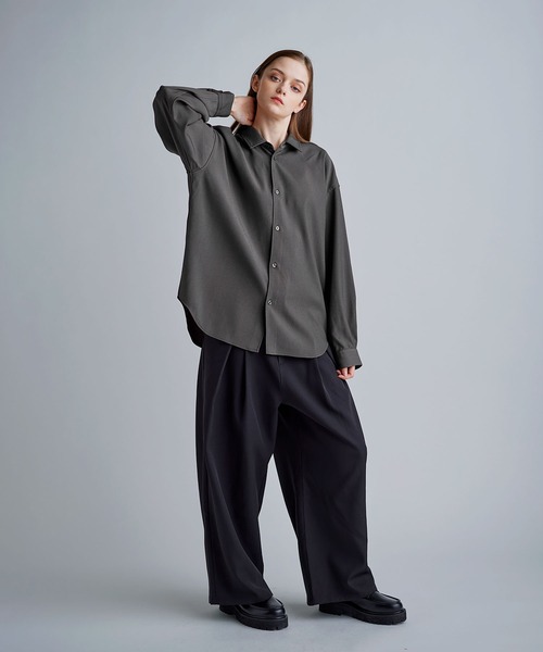 SOCCE（ソーシー）の「ルーズシルエットピーチタッチ起毛ツイルドレープシャツ（シャツ/ブラウス・メンズ・ブラック/チャコール/グレー・XL/L/M/S）」の17枚目の写真