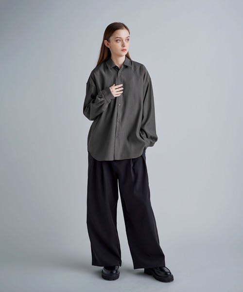 SOCCE（ソーシー）の「ルーズシルエットピーチタッチ起毛ツイルドレープシャツ（シャツ/ブラウス・メンズ・ブラック/チャコール/グレー・XL/L/M/S）」の19枚目の写真