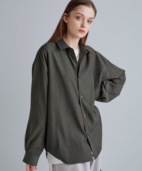 SOCCE（ソーシー）の「ルーズシルエットピーチタッチ起毛ツイルドレープシャツ（シャツ/ブラウス・メンズ・ブラック/チャコール/グレー・XL/L/M/S）」の21枚目の写真