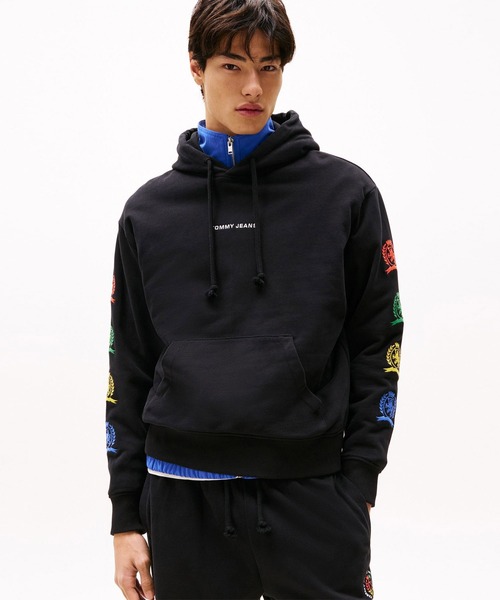 【すぐ届く】 JEANS リラックスバーシティクレストパーカー セール】リラックスバーシティクレストパーカー(スウェット