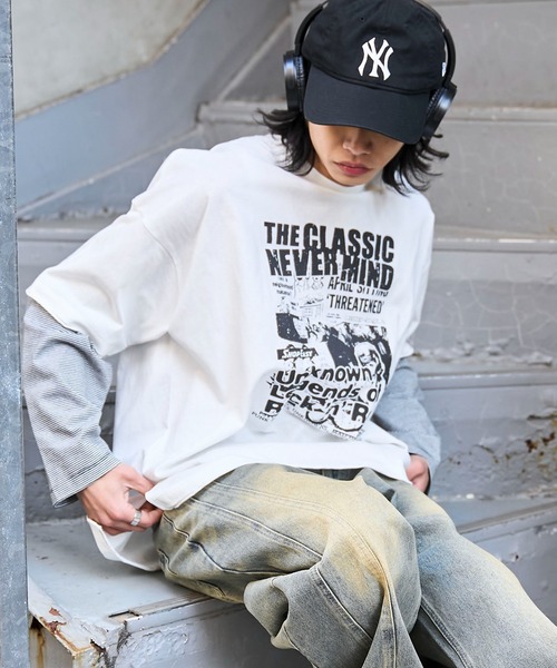 WEGO（ウィゴー）の「WEGO/フェイクレイヤードグラフィックロンT（Tシャツ/カットソー・メンズ・レッド系その他5/ブルー系その他5/グレー系その他5/ホワイト系その他5・LARGE/MEDIUM）」の2枚目の写真