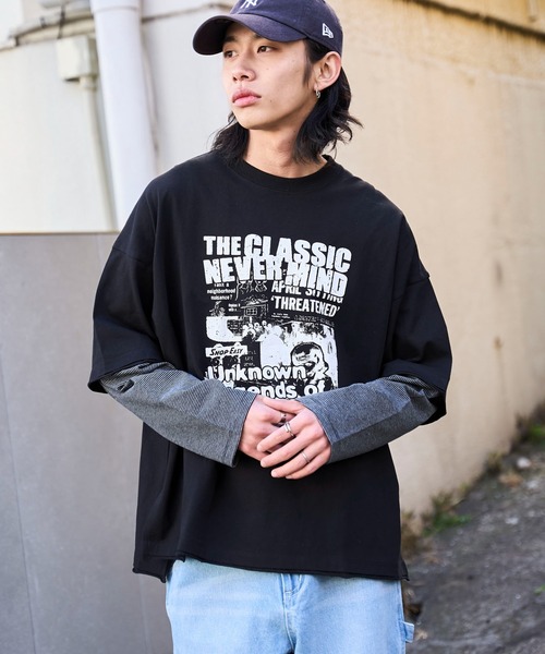 WEGO（ウィゴー）の「WEGO/フェイクレイヤードグラフィックロンT（Tシャツ/カットソー・メンズ・レッド系その他5/ブルー系その他5/グレー系その他5/ホワイト系その他5・LARGE/MEDIUM）」の3枚目の写真