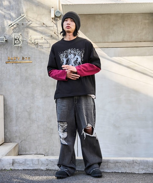 WEGO（ウィゴー）の「WEGO/フェイクレイヤードグラフィックロンT（Tシャツ/カットソー・メンズ・レッド系その他5/ブルー系その他5/グレー系その他5/ホワイト系その他5・LARGE/MEDIUM）」の12枚目の写真