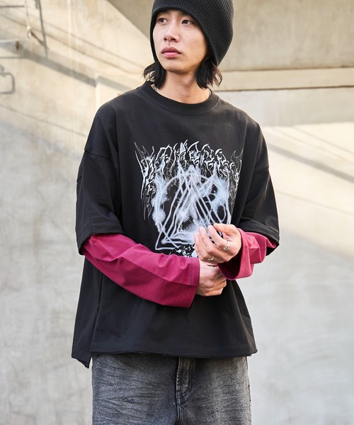 WEGO（ウィゴー）の「WEGO/フェイクレイヤードグラフィックロンT（Tシャツ/カットソー・メンズ・レッド系その他5/ブルー系その他5/グレー系その他5/ホワイト系その他5・LARGE/MEDIUM）」の6枚目の写真