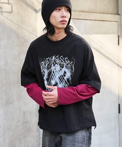 WEGO（ウィゴー）の「WEGO/フェイクレイヤードグラフィックロンT（Tシャツ/カットソー・メンズ・レッド系その他5/ブルー系その他5/グレー系その他5/ホワイト系その他5・LARGE/MEDIUM）」の8枚目の写真
