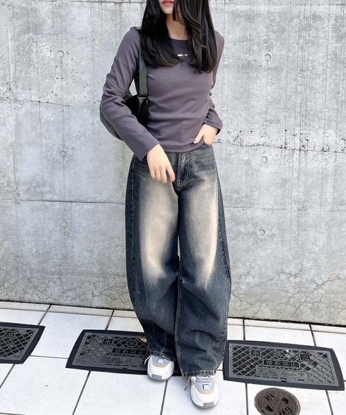 INGNI(イング)の「GOLDプレートテレコ長袖ピタTシャツ(Tシャツ/カットソー・レディース・オフホワイト/チャコールグレー/ブラック・M)」の18枚目の写真