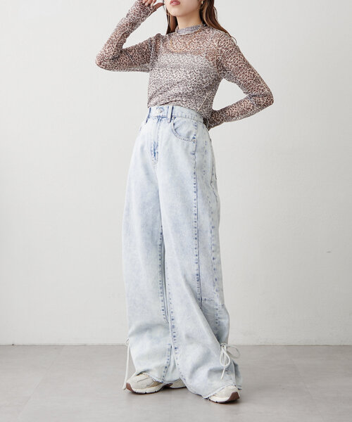 w closet（ダブルクローゼット）の「【２サイズ展開】裾リボンワイドデニムパンツ（デニムパンツ・レディース・ベージュ/ピンク/ブルー・SMALL/MEDIUM）」の22枚目の写真