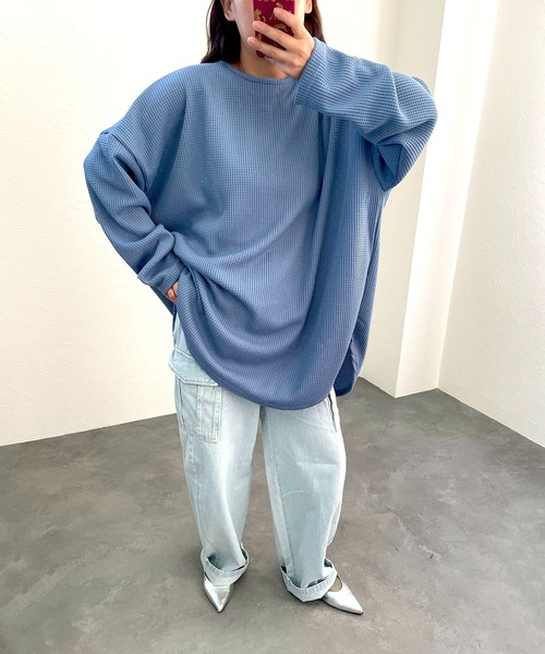 hyu,il(ヒュイル)の「超ビッグシルエット 前後2WAYワッフルカーディガン(カーディガン/ボレロ・レディース・モカ/ブルー系その他・FREE)」の11枚目の写真